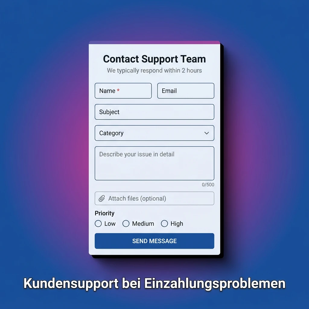 Customer support team available via live chat, email, and FAQ to help with deposit issues on a casino platform
