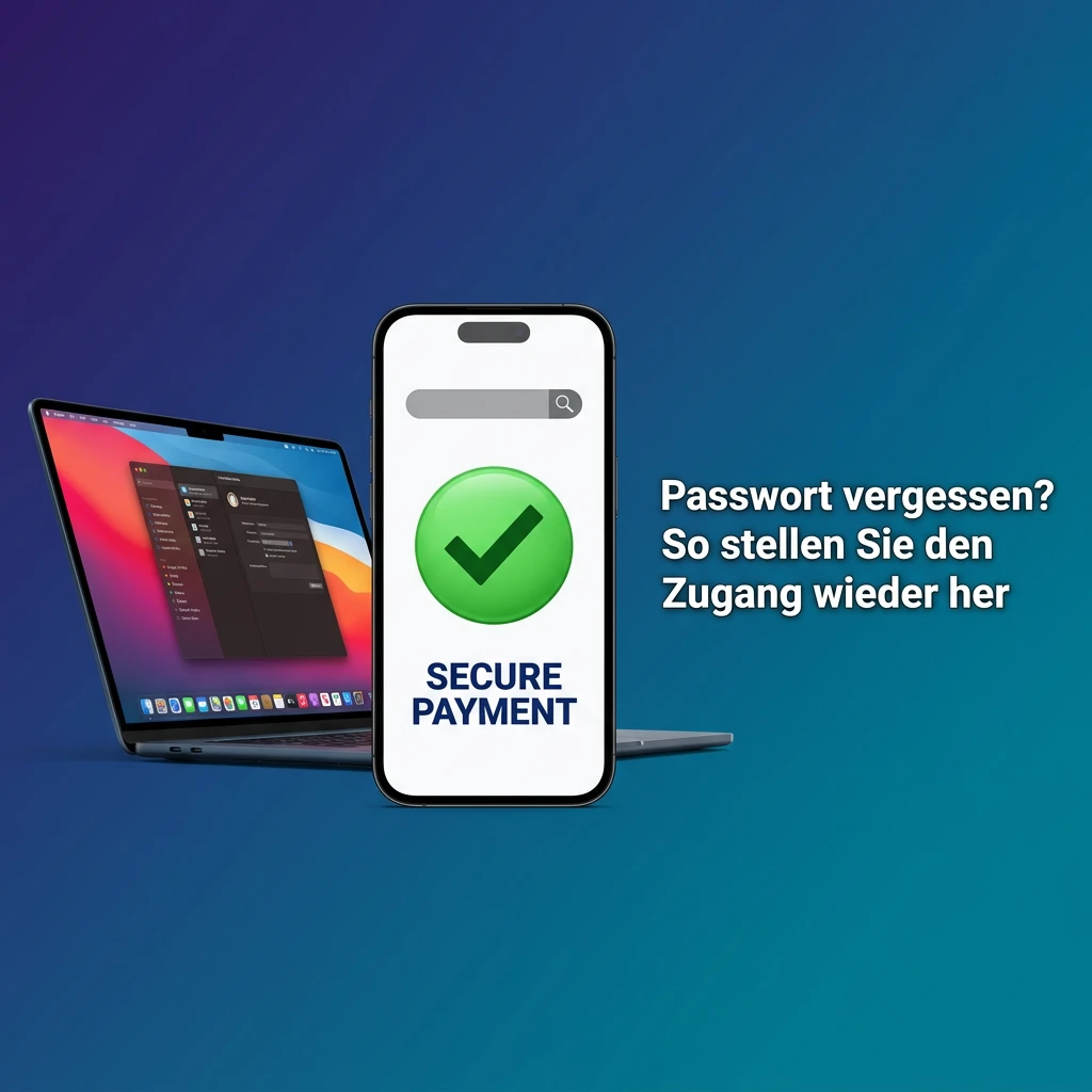 Person clicking "Passwort vergessen" link on login page to reset account password via email verification steps.