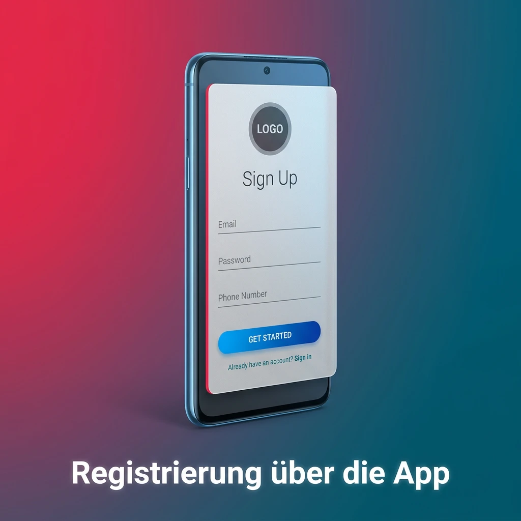 Mobile app registration screen showing step-by-step account creation process with form fields for personal data entry