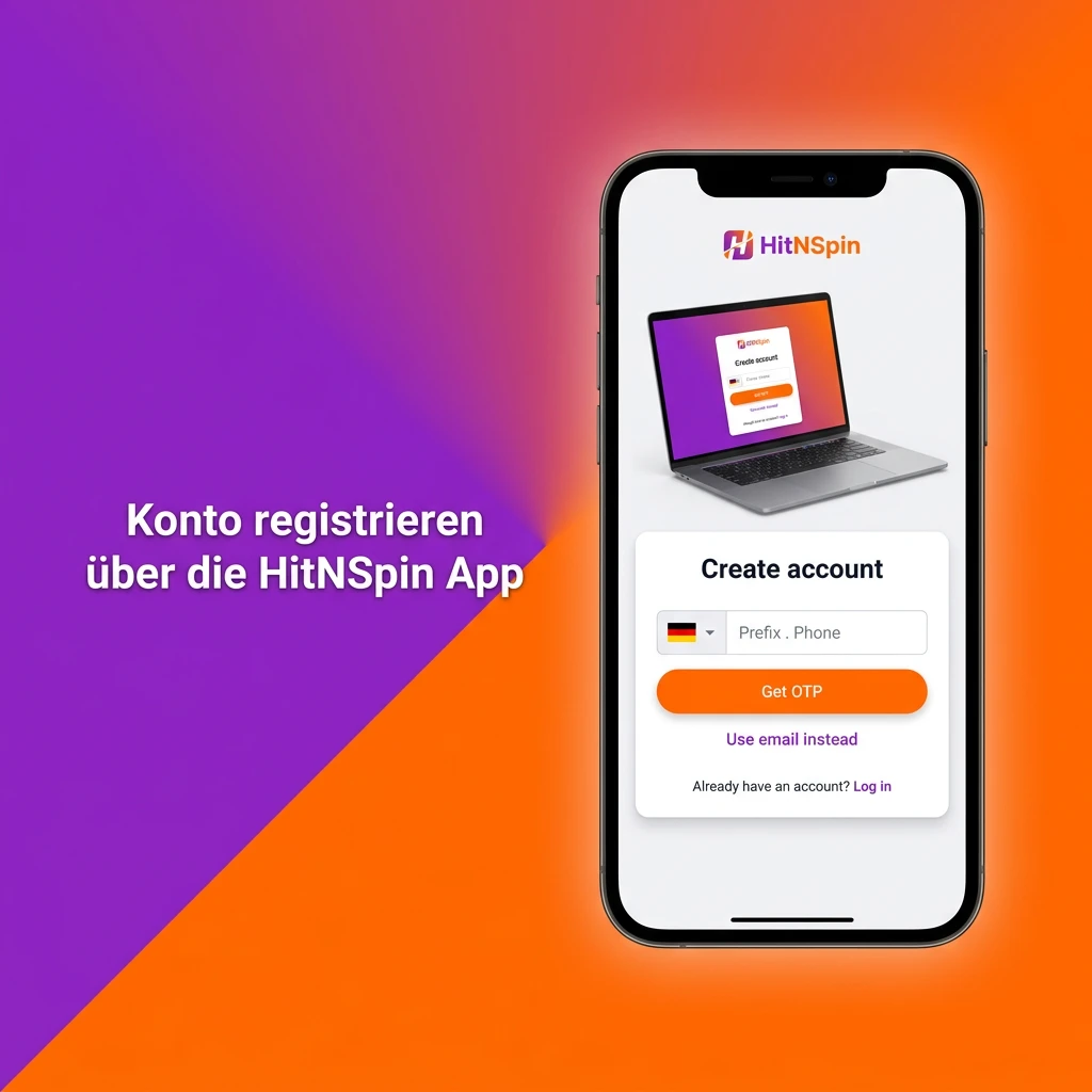 HitNSpin App registration screen showing sign-up form with email, password, and personal details fields